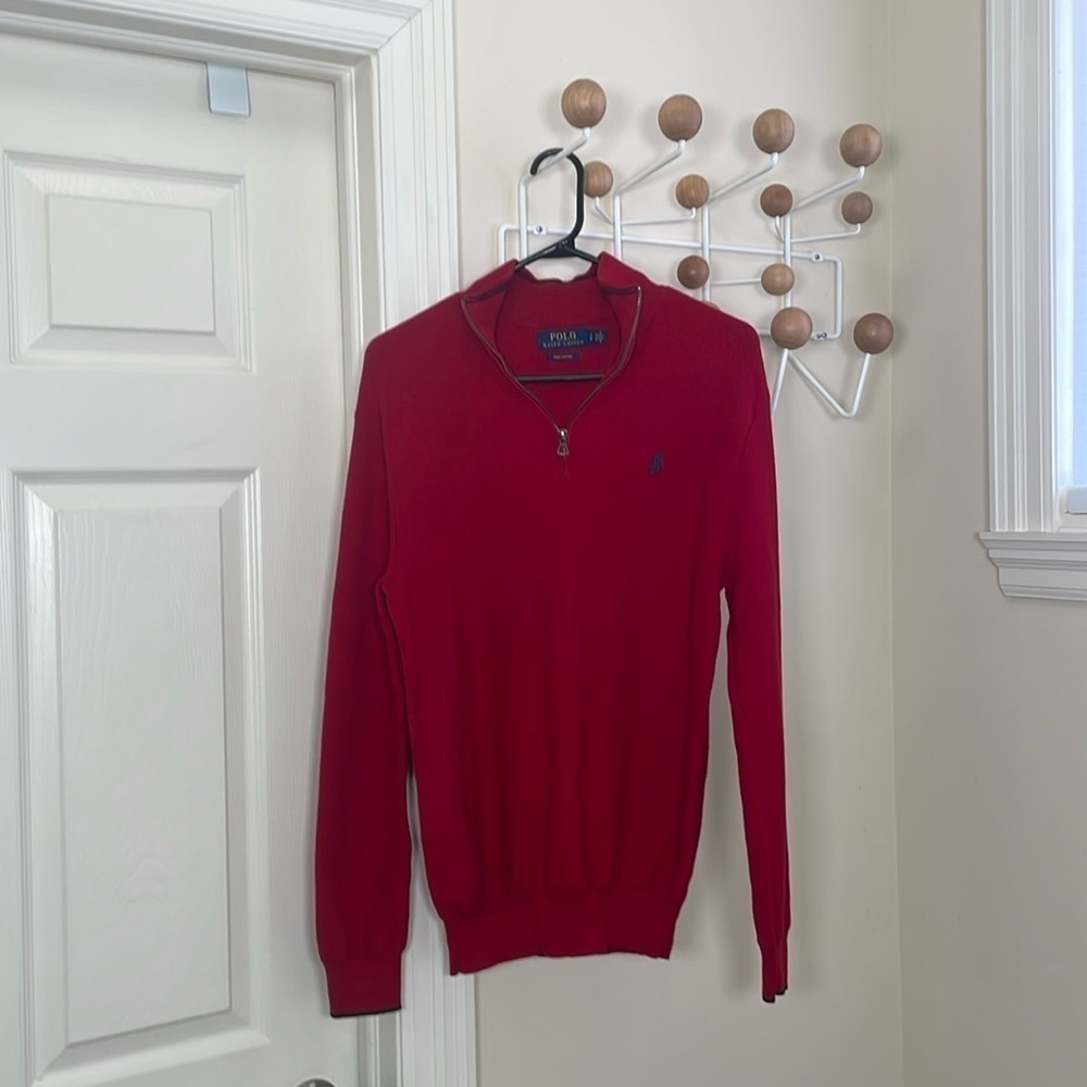 Ralph Lauren - 1/4 Zip Up Sweater Shirt Pima Cotton Top - Red - Small